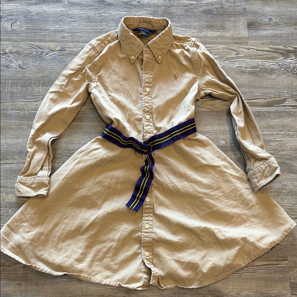 Polo by Ralph Lauren Beige Shirt Dress with Striped Belt